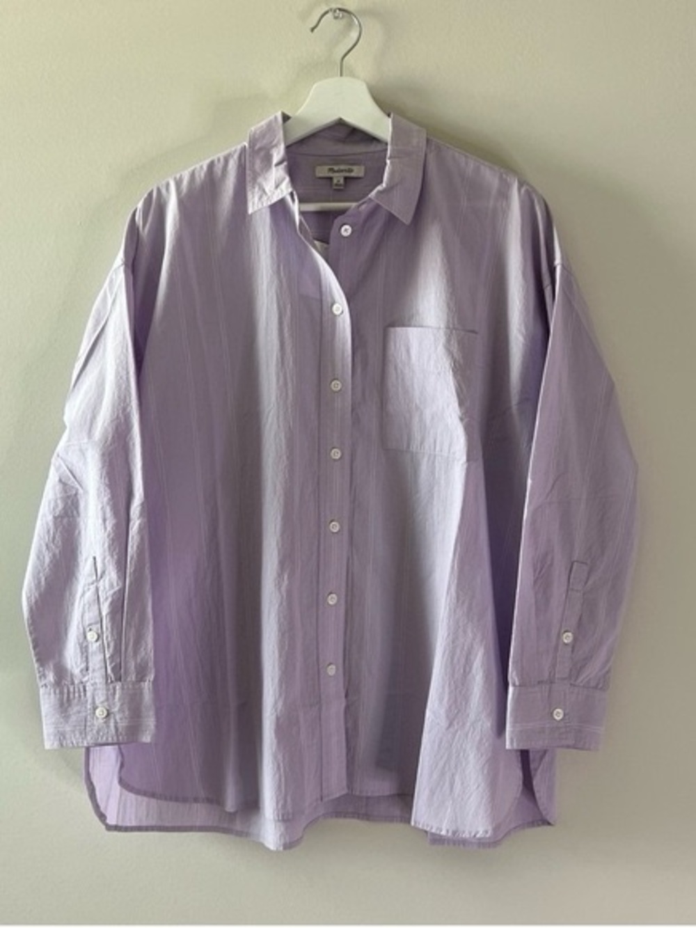 Madewell Lavender Cotton Button-Up Striped Shirt Sz XL